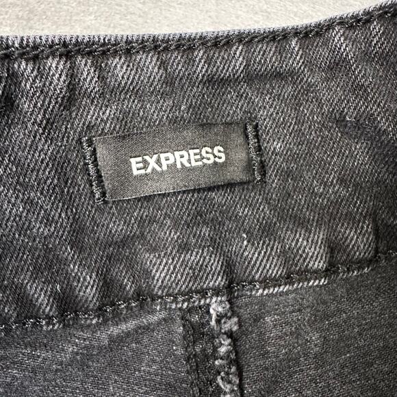 Express Jeans WMNS Sz 10S Washed Black Denim High-Rise Wide Leg Slash Pockets - Picture 4 of 5